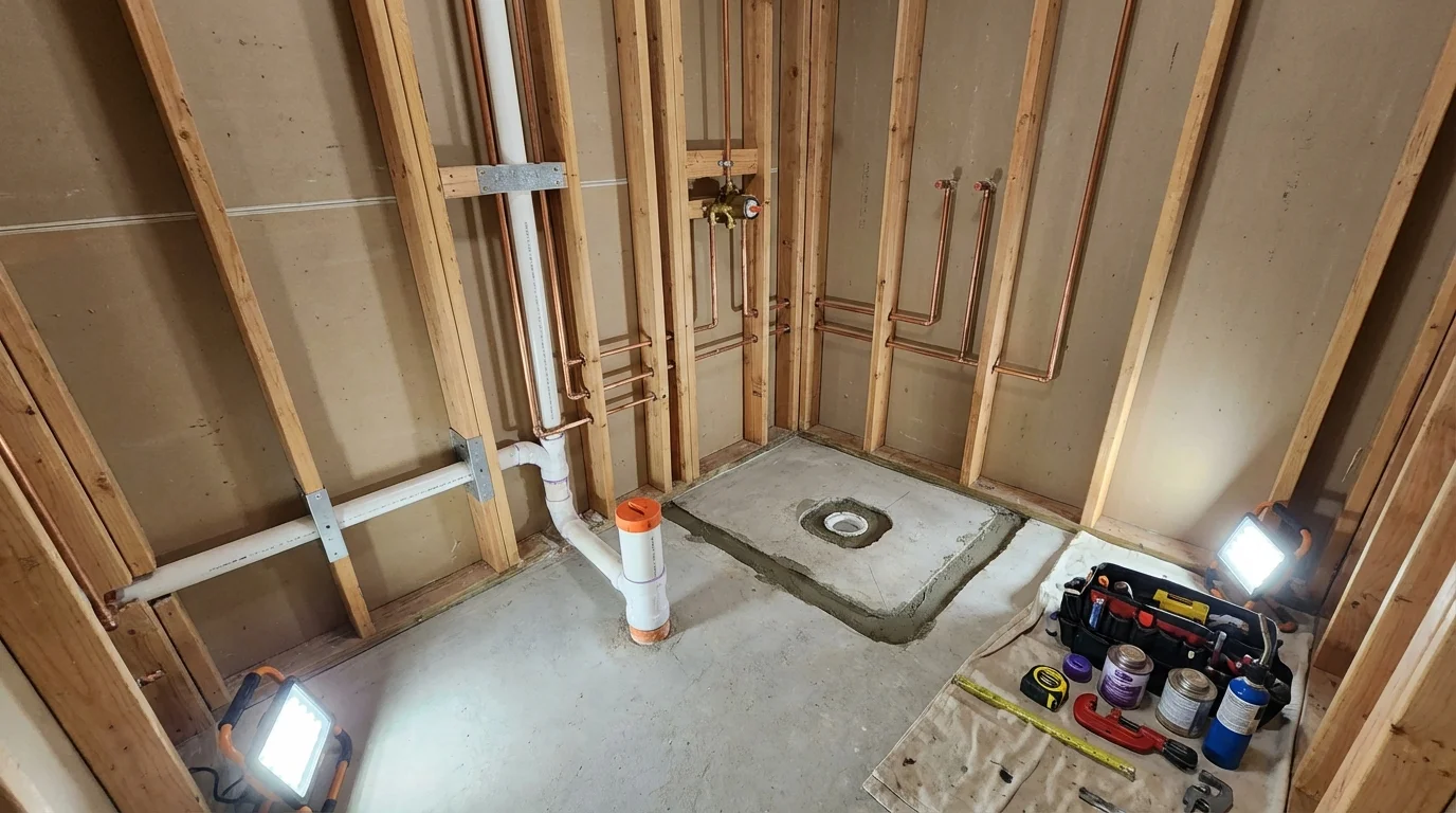 Bathroom rough-in plumbing during remodel by Johns Plumbing LLC in Mountain Home