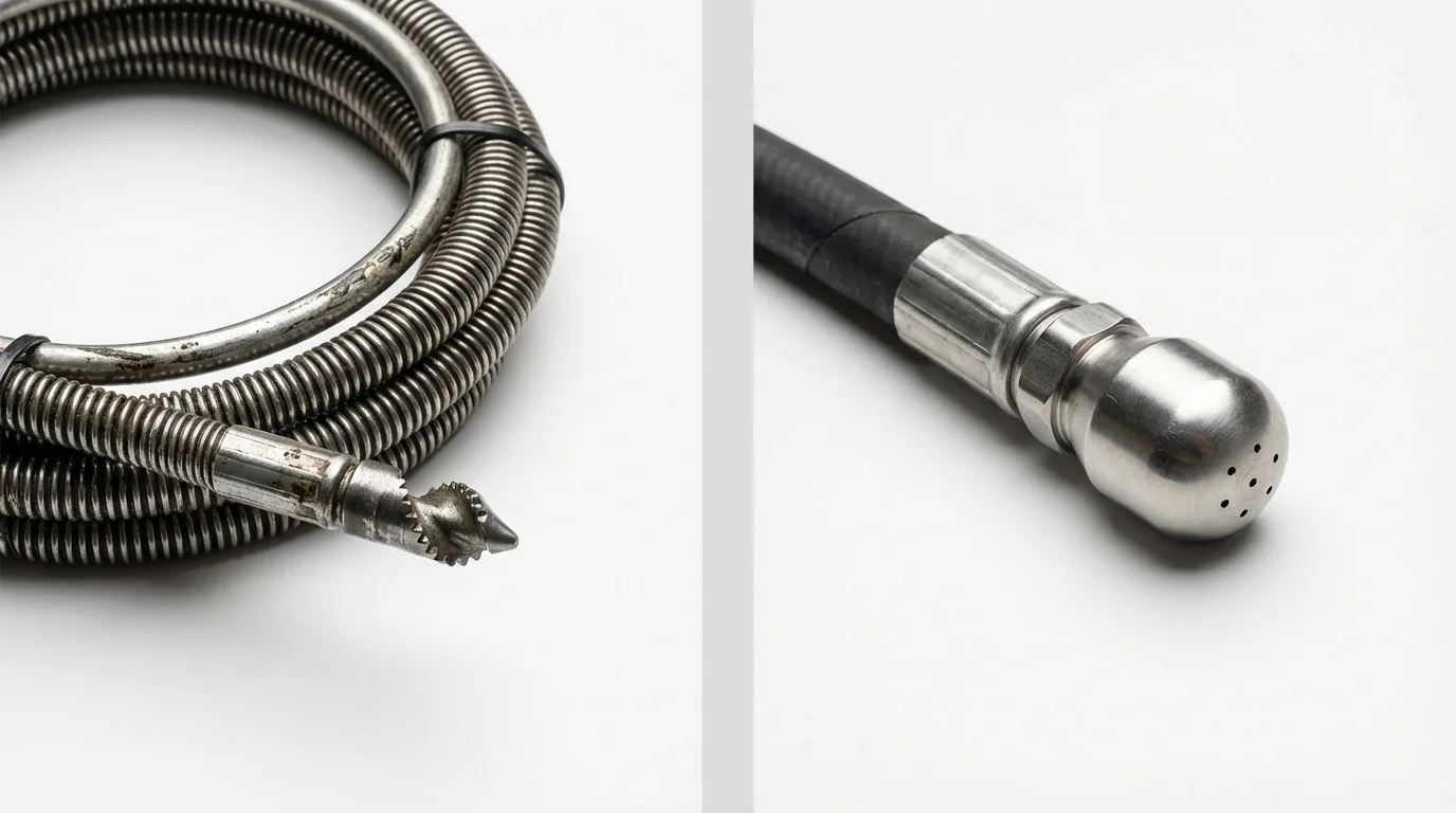 Drain snake cable and hydro jetting nozzle used for drain cleaning in Mountain Home, AR