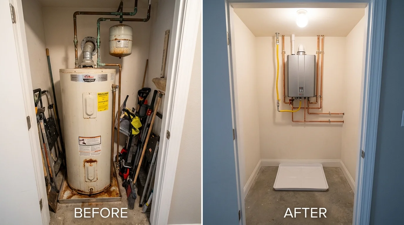 Tank water heater versus wall-mounted tankless unit comparison for Mountain Home, AR homeowners