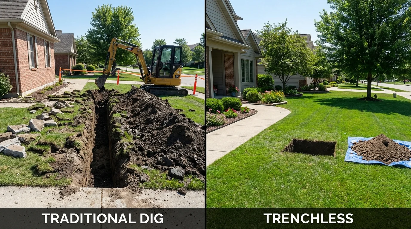 Trenchless sewer repair with minimal yard damage versus traditional excavation in Mountain Home, AR